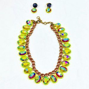 J. Crew Neon and Opal necklace + matching earrings